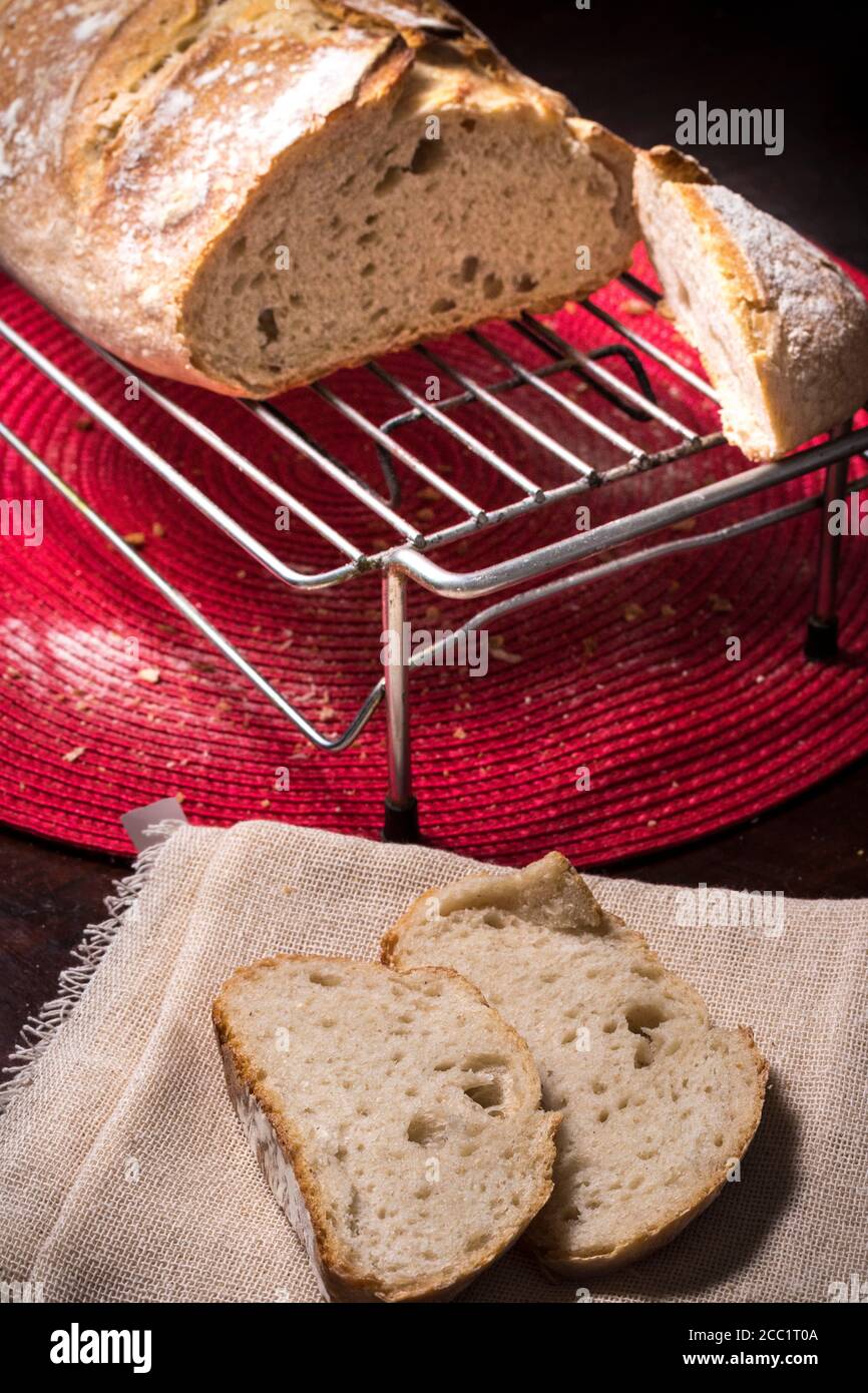 Artisan white bread, known as Pain Au Levain bread, in a rustic setting Stock Photo Alamy