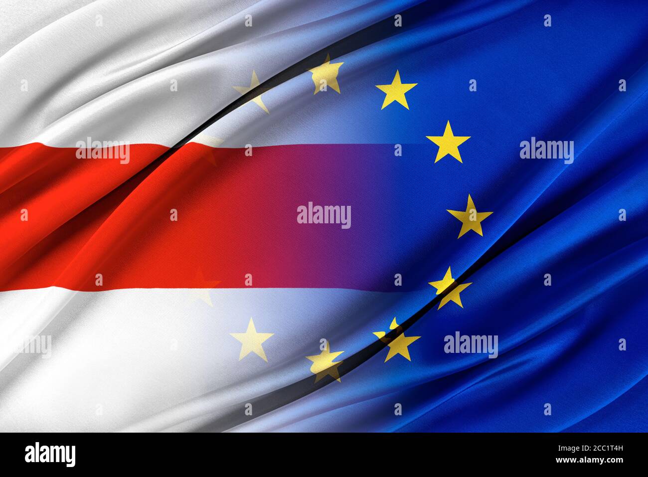 Flags of Europe Union and Belarus. Stock Photo