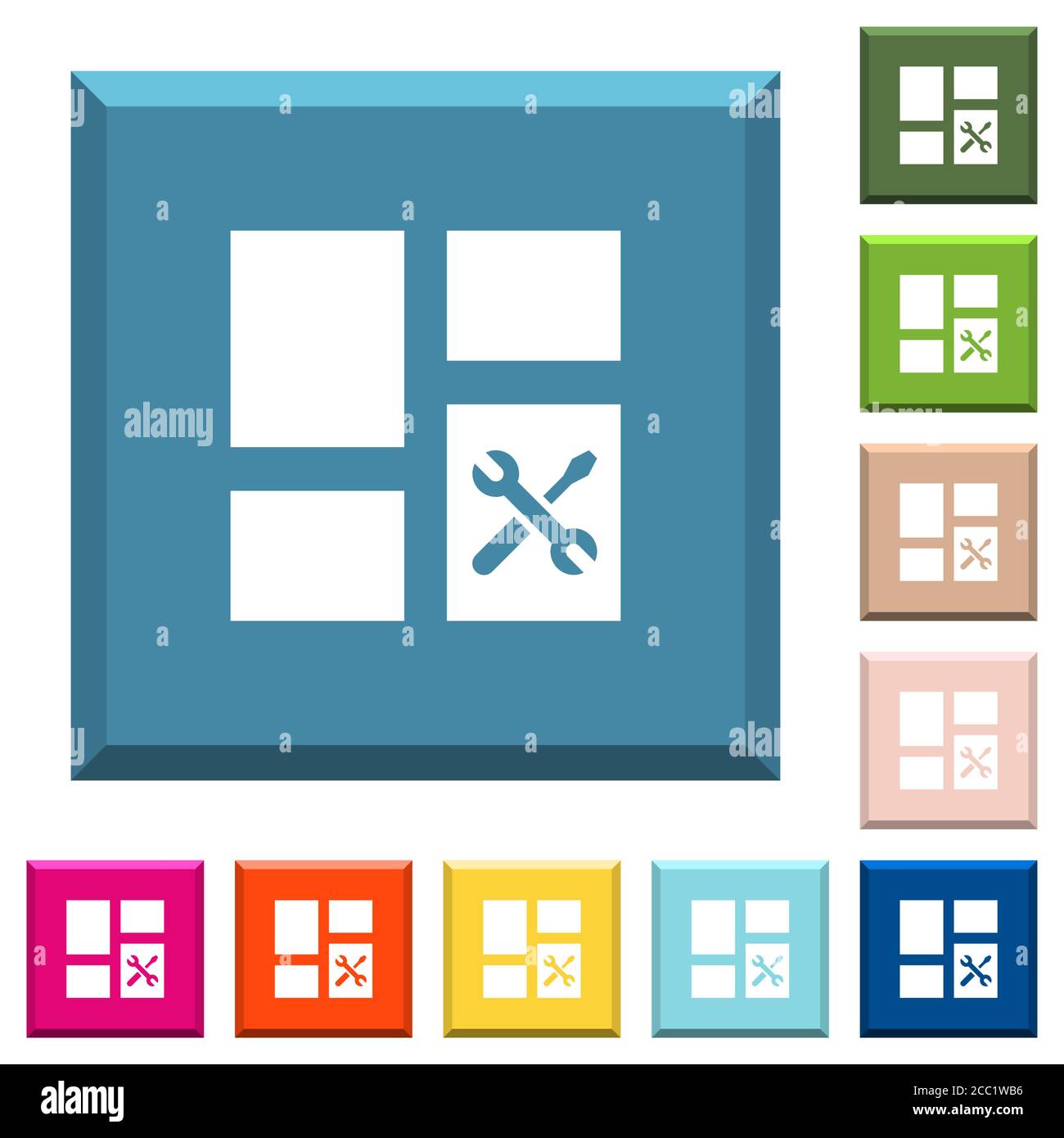 Dashboard tools white icons on edged square buttons in various trendy ...