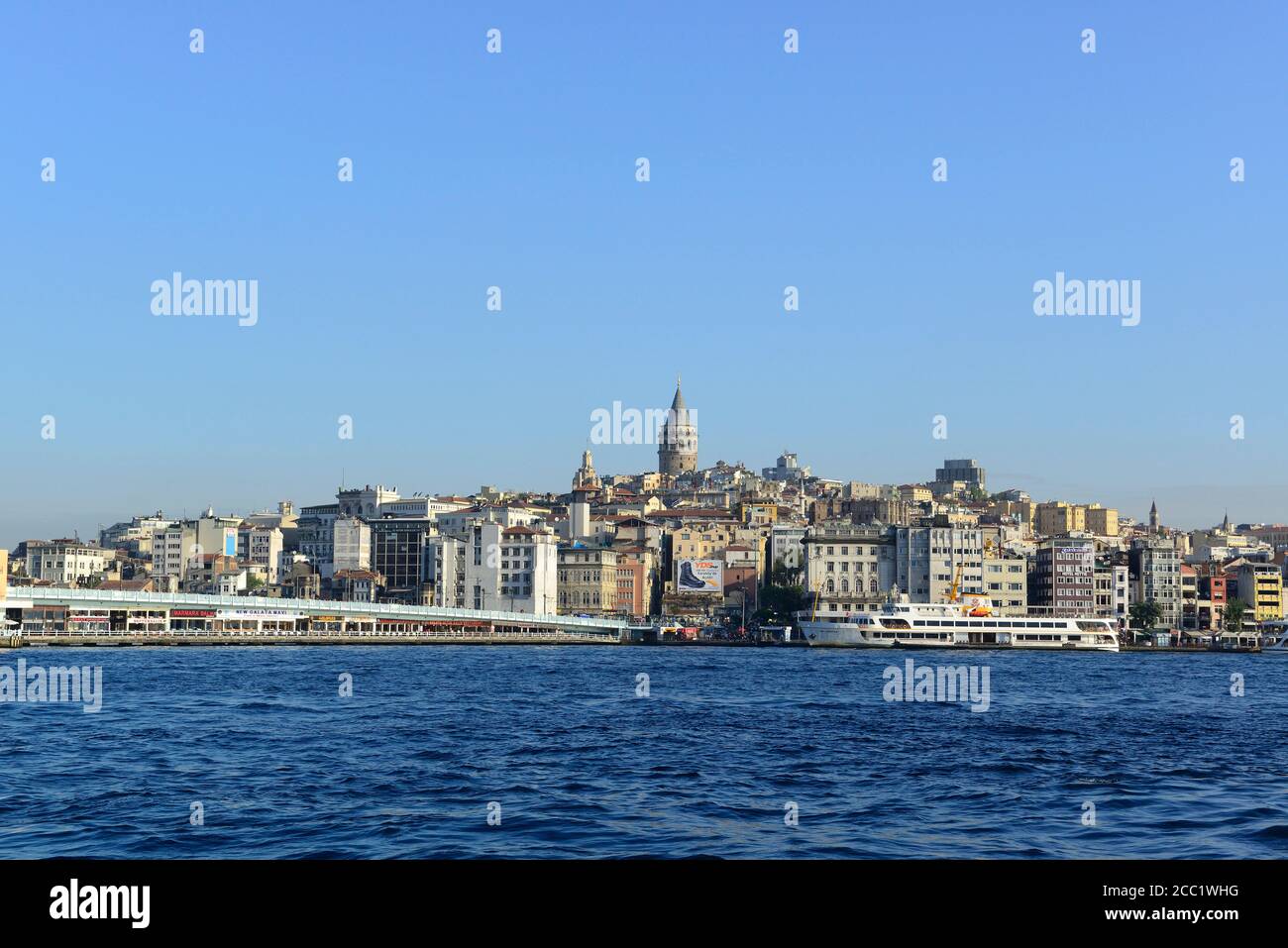 Turkey, Istanbul, View of Galata Bridge and Galata Tower, Beyoglu at Golden Horn Stock Photo