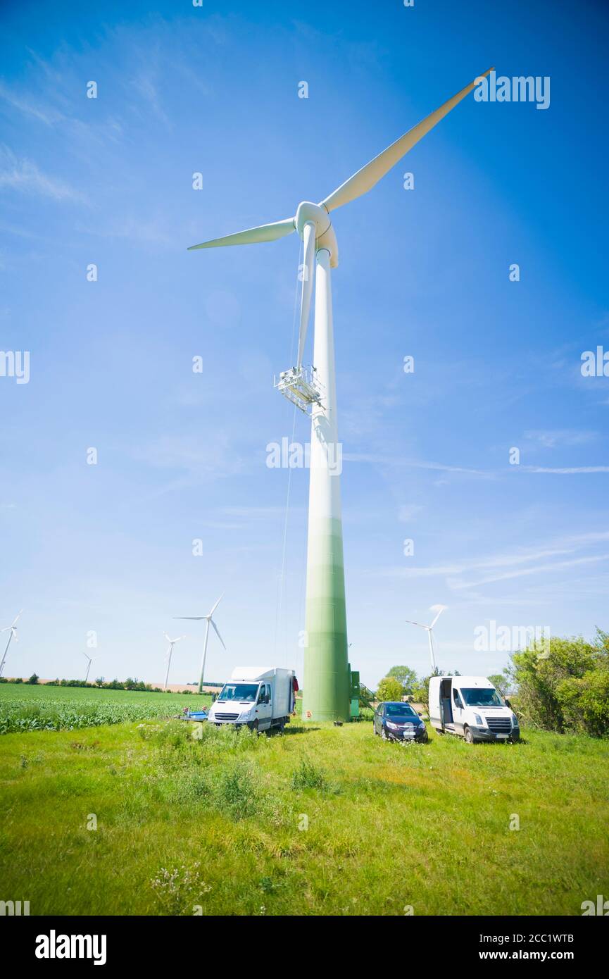 Germany, Saxony, View of wind turbine in wind park Stock Photo