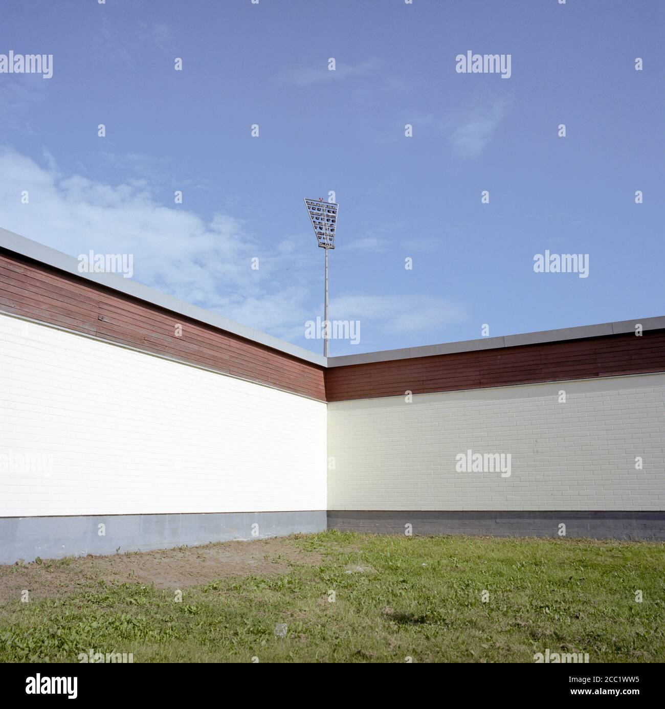 Finland, Floodlight behind wall Stock Photo