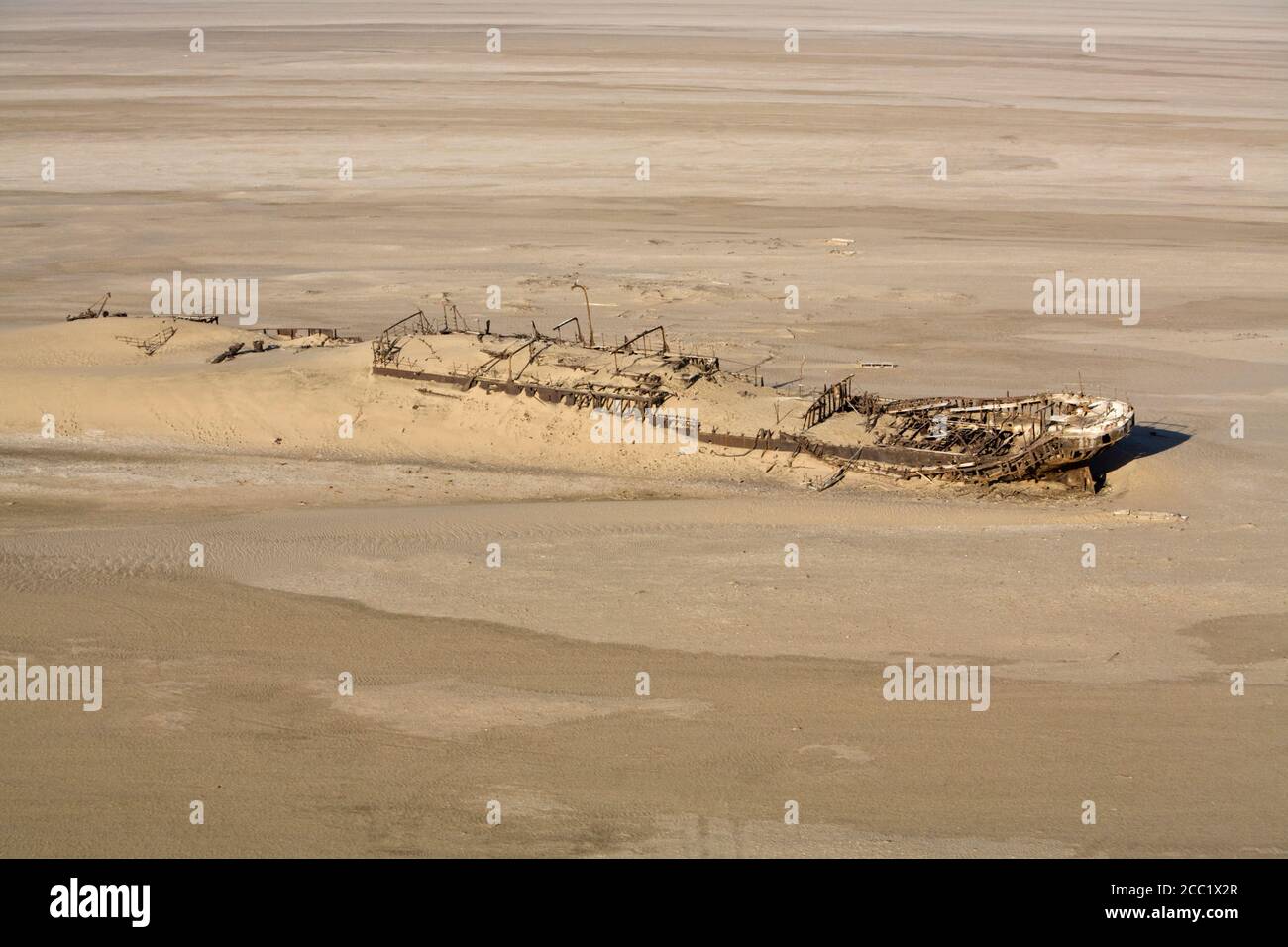 Africa, Namibia, Skeleton Coast, Eduard Bohlen, shipwrecked in 1909, buried in sand, aerial view Stock Photo