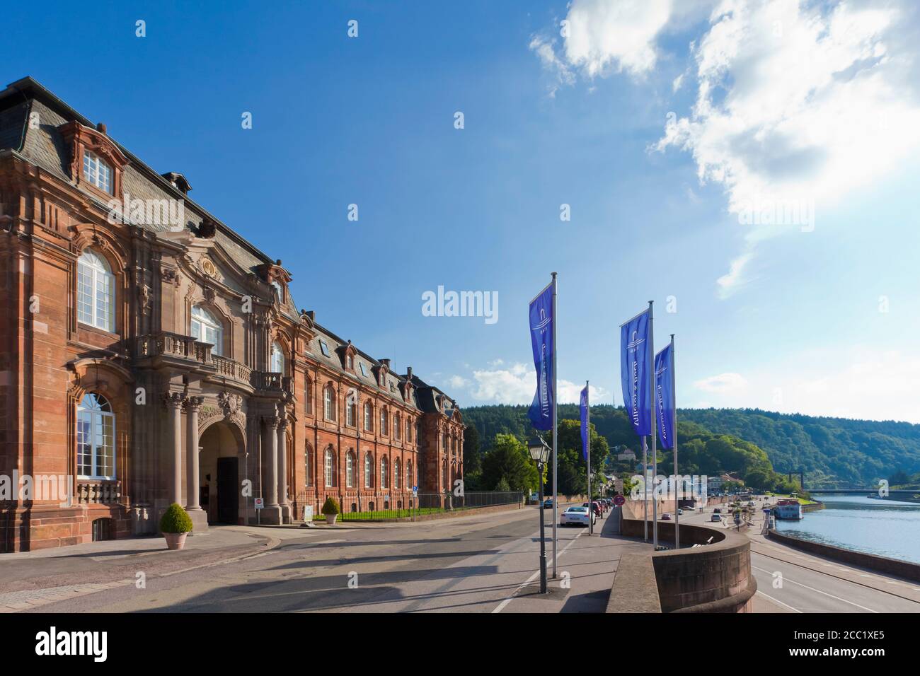 Germany, Saarland, View of old abbey with Villeroy and Boch at Saar River Stock Photo