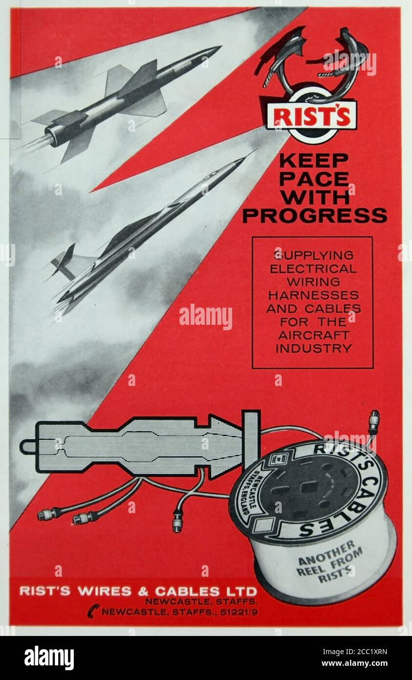 Vintage 1942 advertisement for British Rist's wire and cables as used in the aircraft industry. Stock Photo
