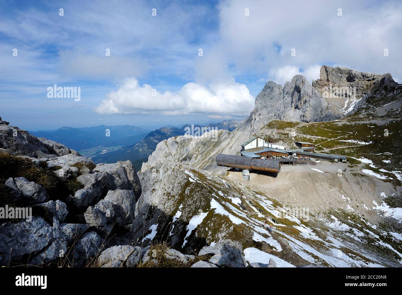 Germany, Bavaria, Nature information center, View of telescope at karwendel mountains Stock Photo