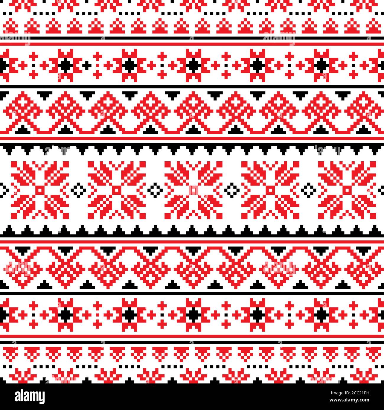 Ukrainian, Belarusian embroidery vector seamless pattern, cross-stitch ornament inpired by folk art - Vyshyvanka Stock Vector