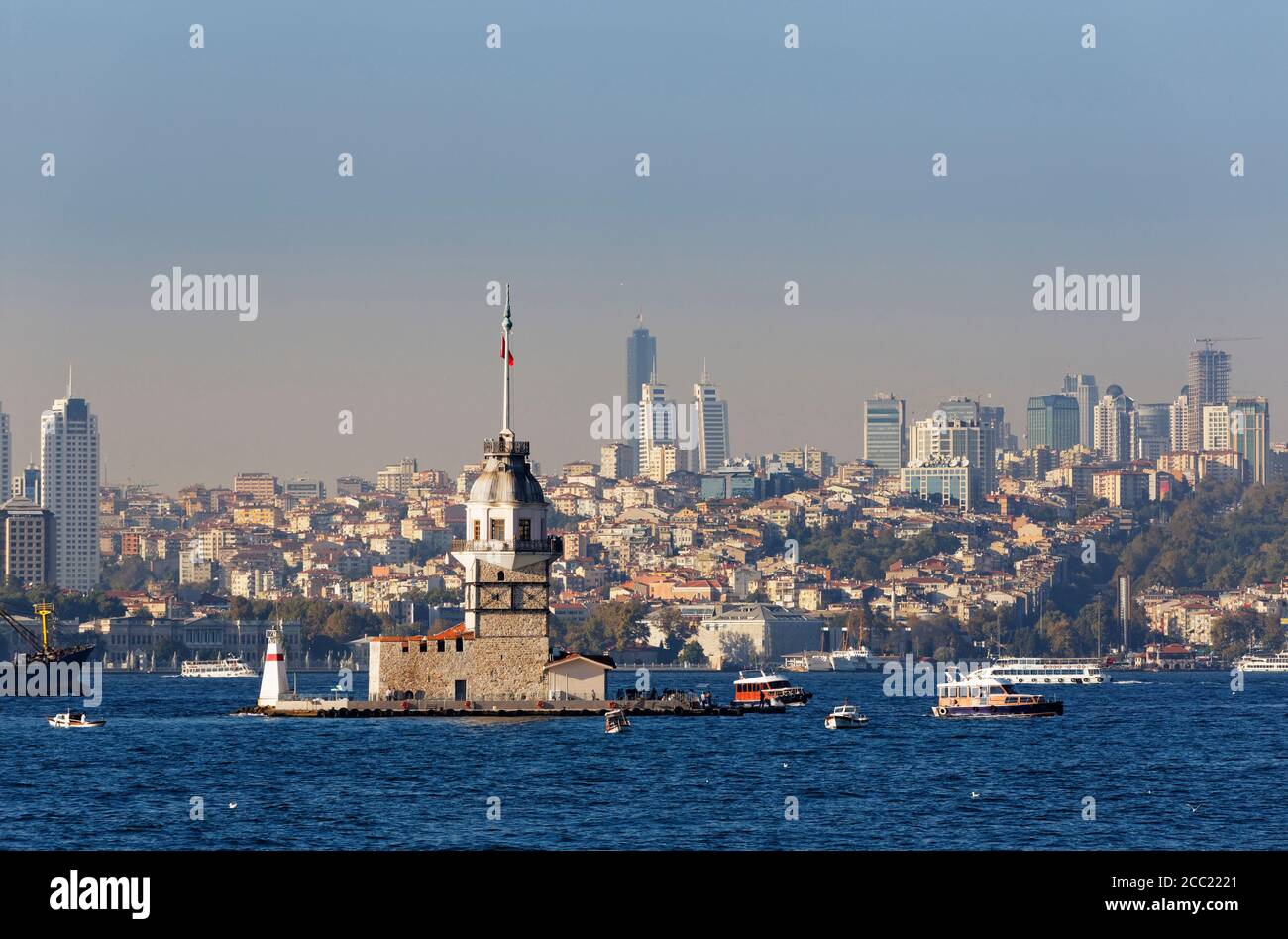 Turkey, Istanbul, View of Maiden's Tower at Bosphorus Stock Photo