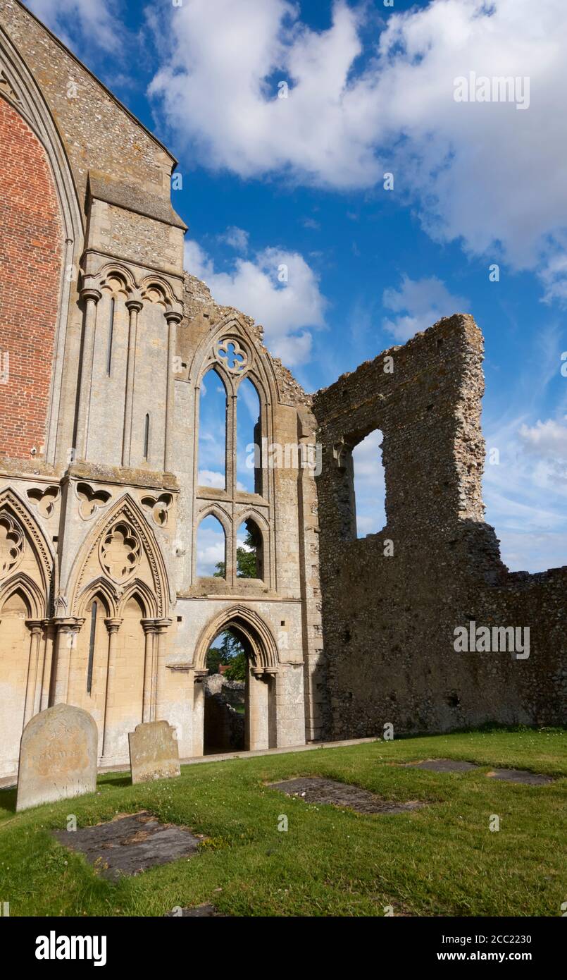 Ruins of Binham Priory adjoining the Priory Church of St Mary and the Holy Cross. Binham, Norfolk, UK. Stock Photo