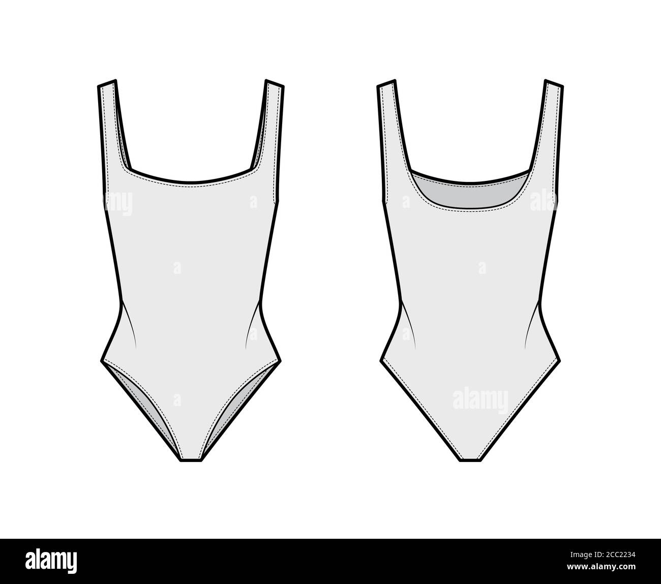 Stretch-jersey bodysuit technical fashion illustration with open back ...
