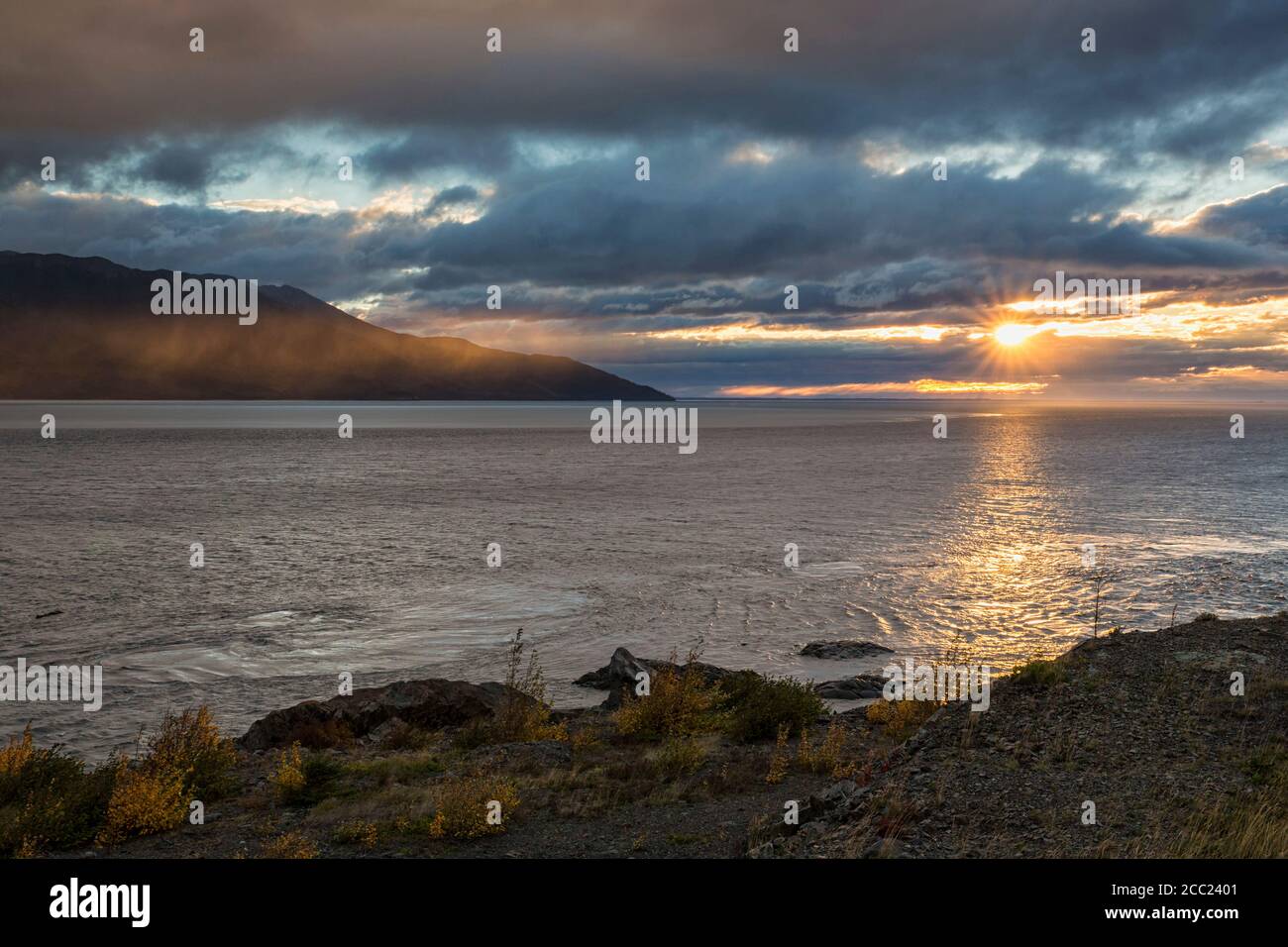 USA, Alaska, Sunset over Turnagain Arm Stock Photo