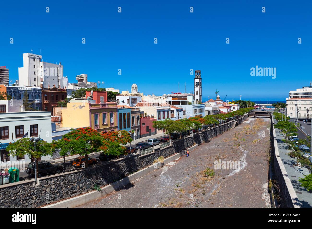 Spain, Santa Cruz de Tenerife, View of bell tower of church Stock Photo