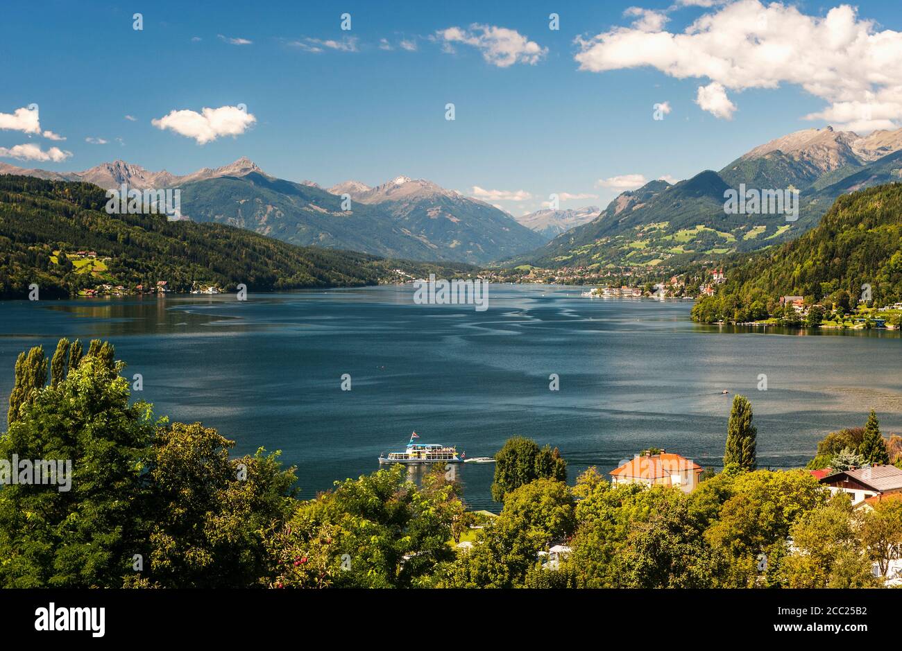 Austria, Carinthia, View of Millstatter See with Millstadt and Seeboden Stock Photo