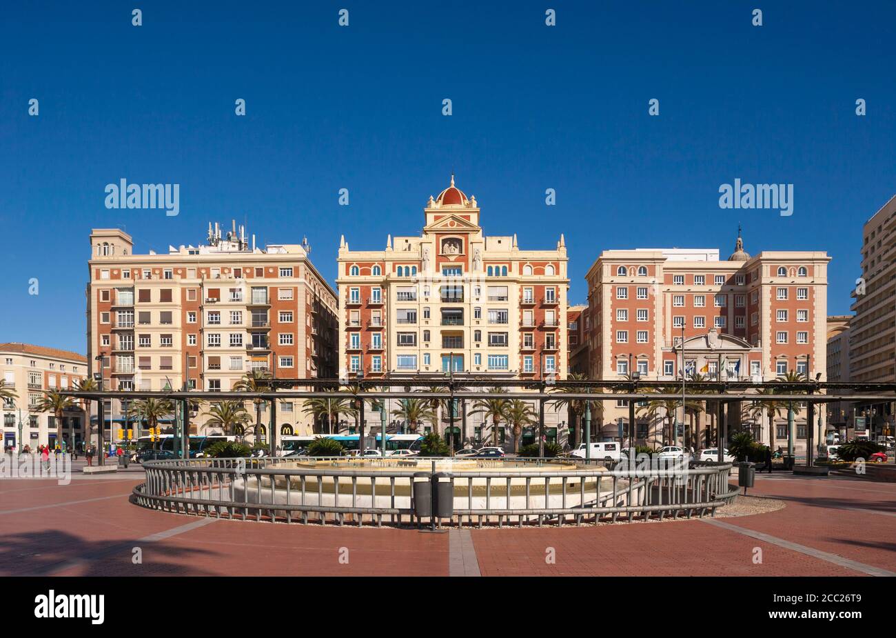 Spain, Malaga, View of old town and Plaza de La Marina Stock Photo