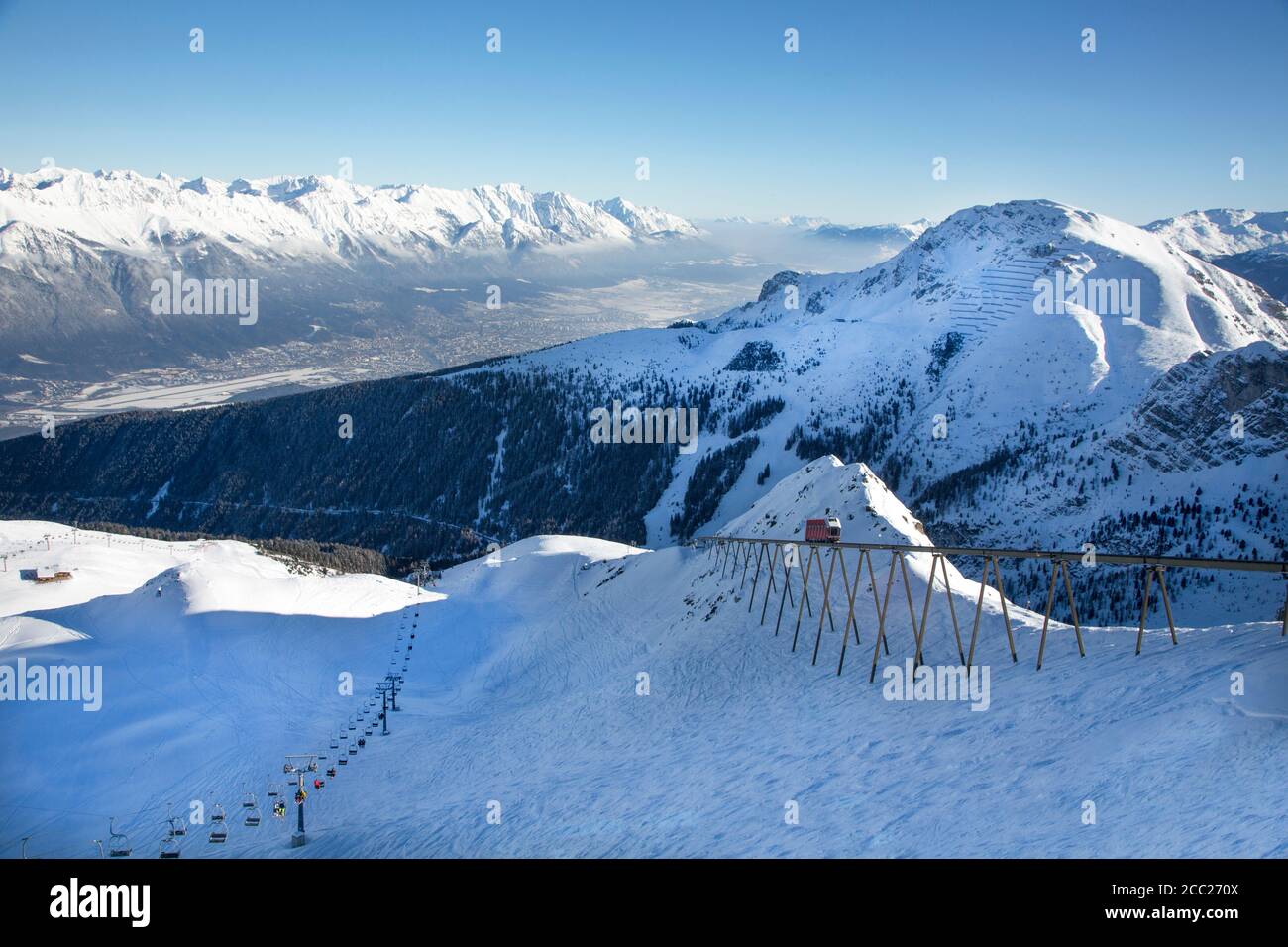 Austria, Innsbruck, View of Olympic mountain railway at Axamer Lizum Stock Photo