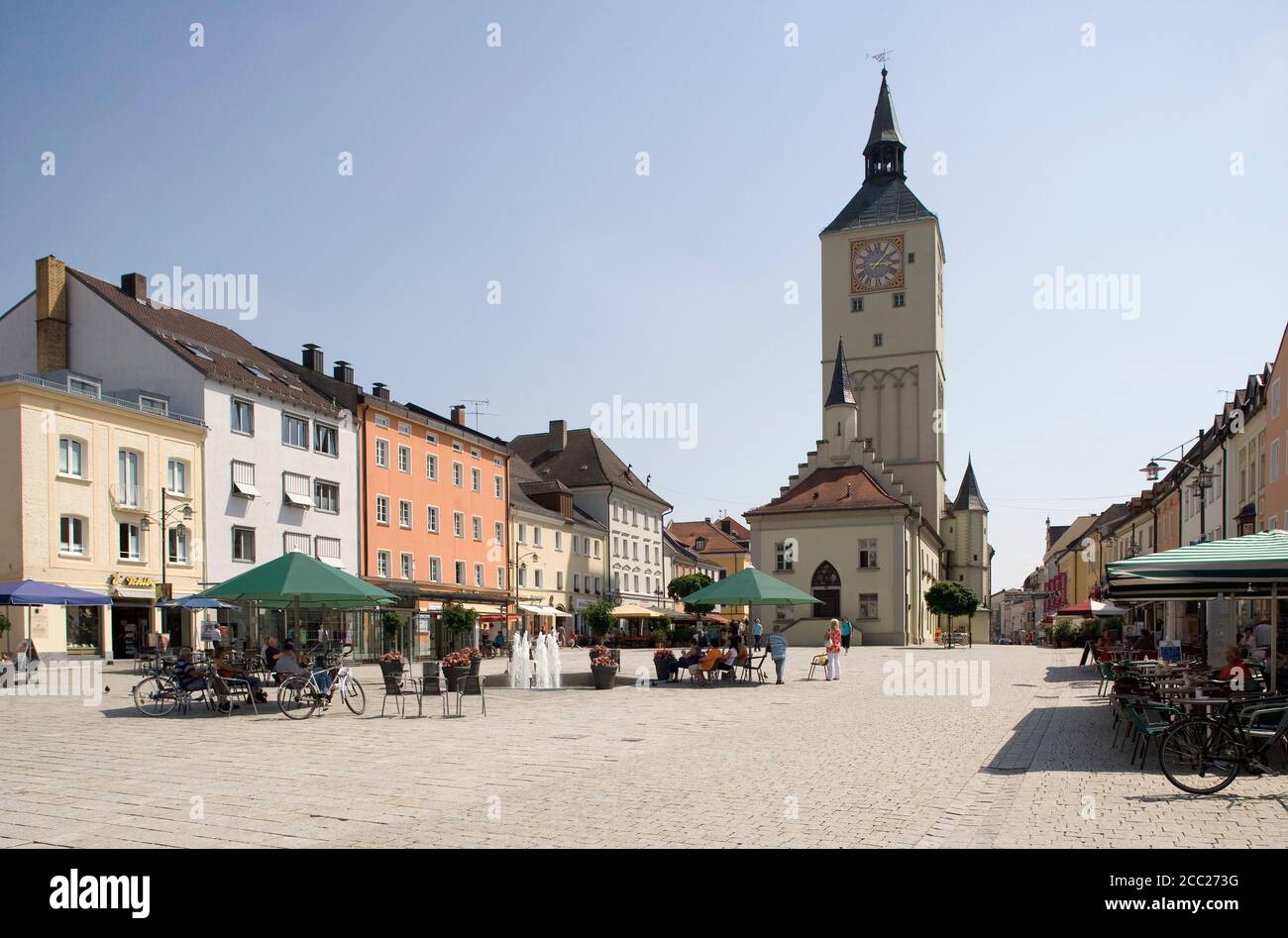 Germany, Bavaria, Deggendorf, Old Town, Town Hall and Square Stock Photo