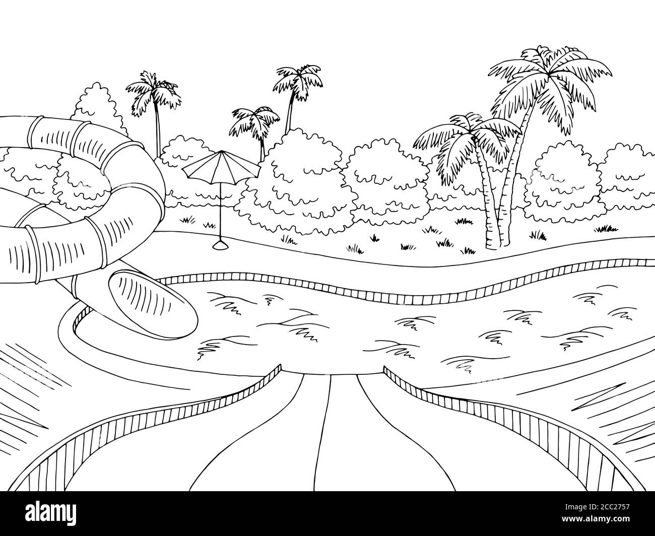 Aqua park graphic black white sketch illustration vector Stock Vector Image  & Art - Alamy