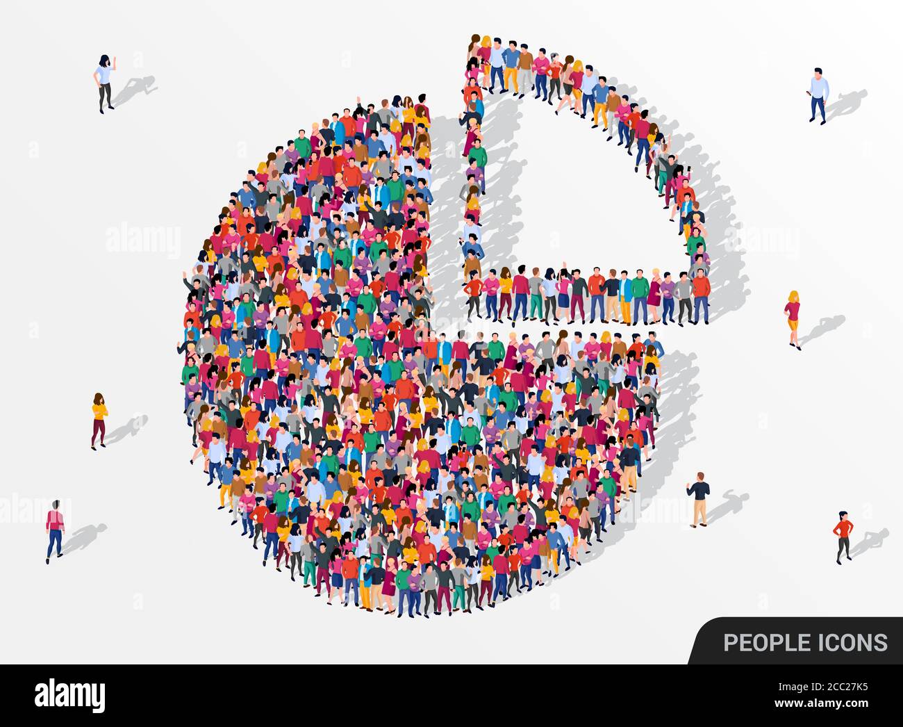 People crowd in form of pie chart composed of people. Statistic concept. Vector illustration Stock Vector
