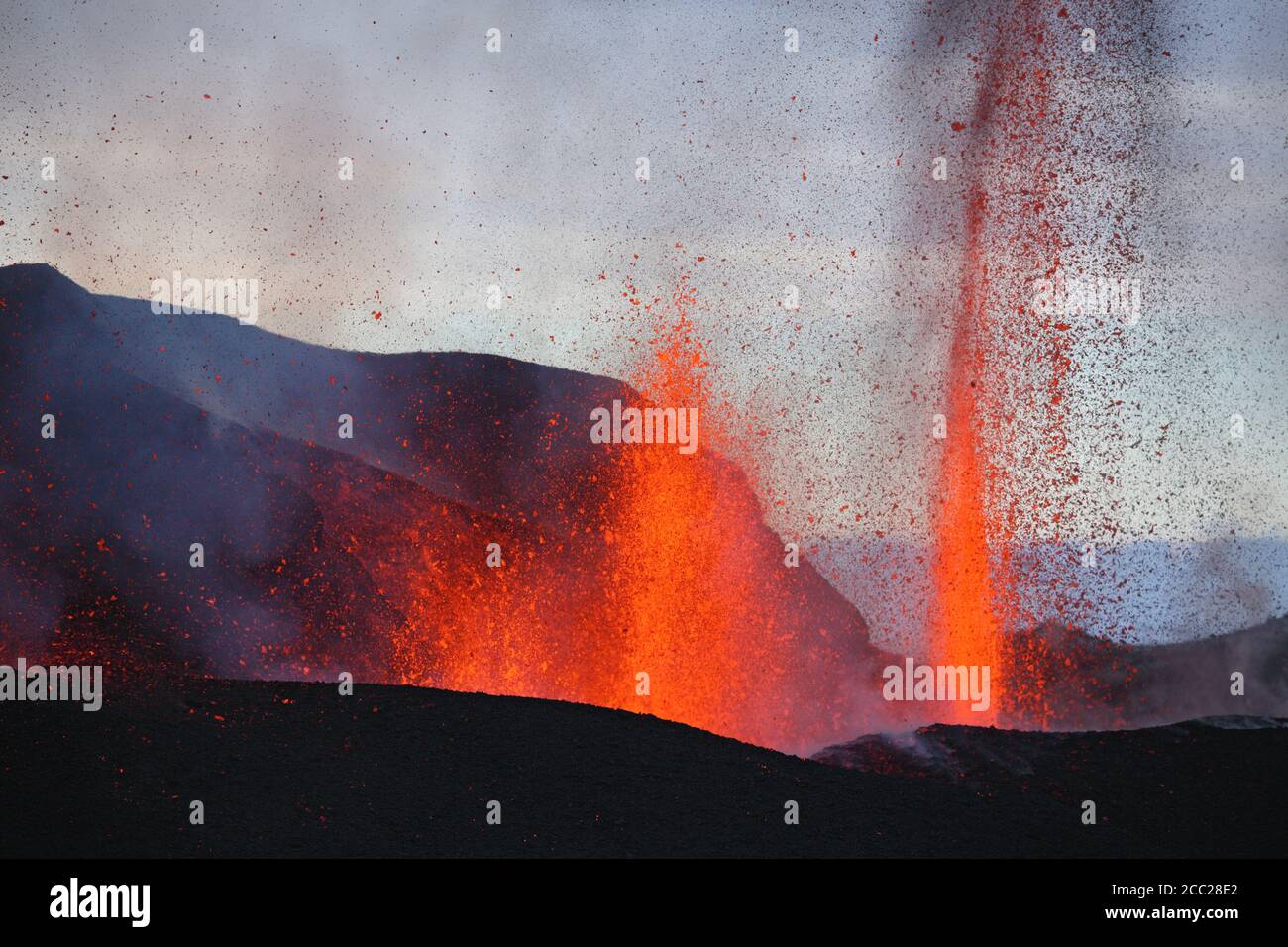 Iceland, View of lava erupting from Eyjafjallajokull Fimmforduhals, 2010 Stock Photo