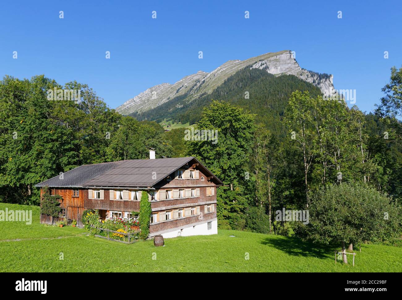 Austria, Vorarlberg, View of Bregenzerwald House in Argenzipfel at Bregenz Forest Stock Photo