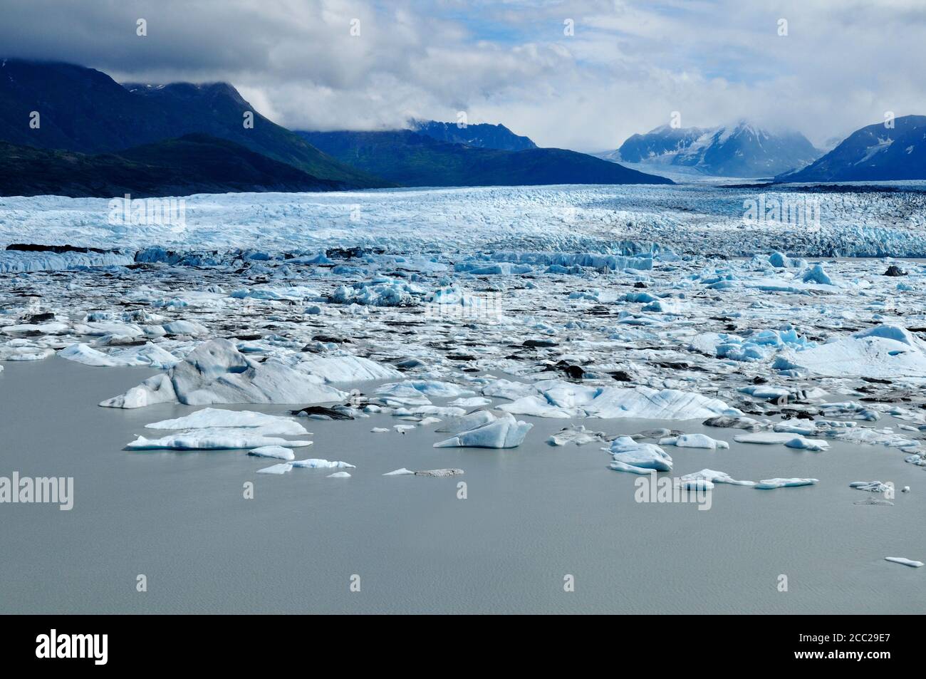 USA, Alaska, View of Knik Glacier and Chugach Mountains in background Stock Photo