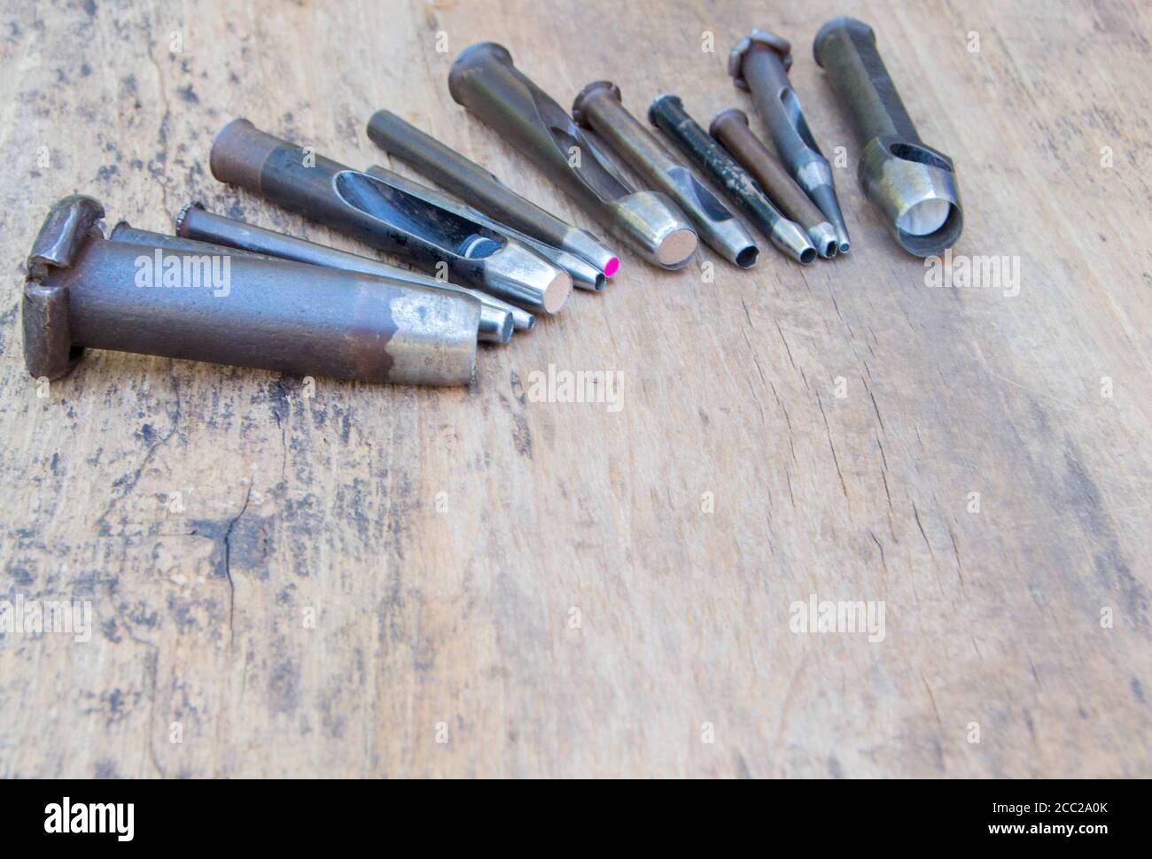 Leather tool for craftsmans. Punches in diferent sizes Stock Photo Alamy
