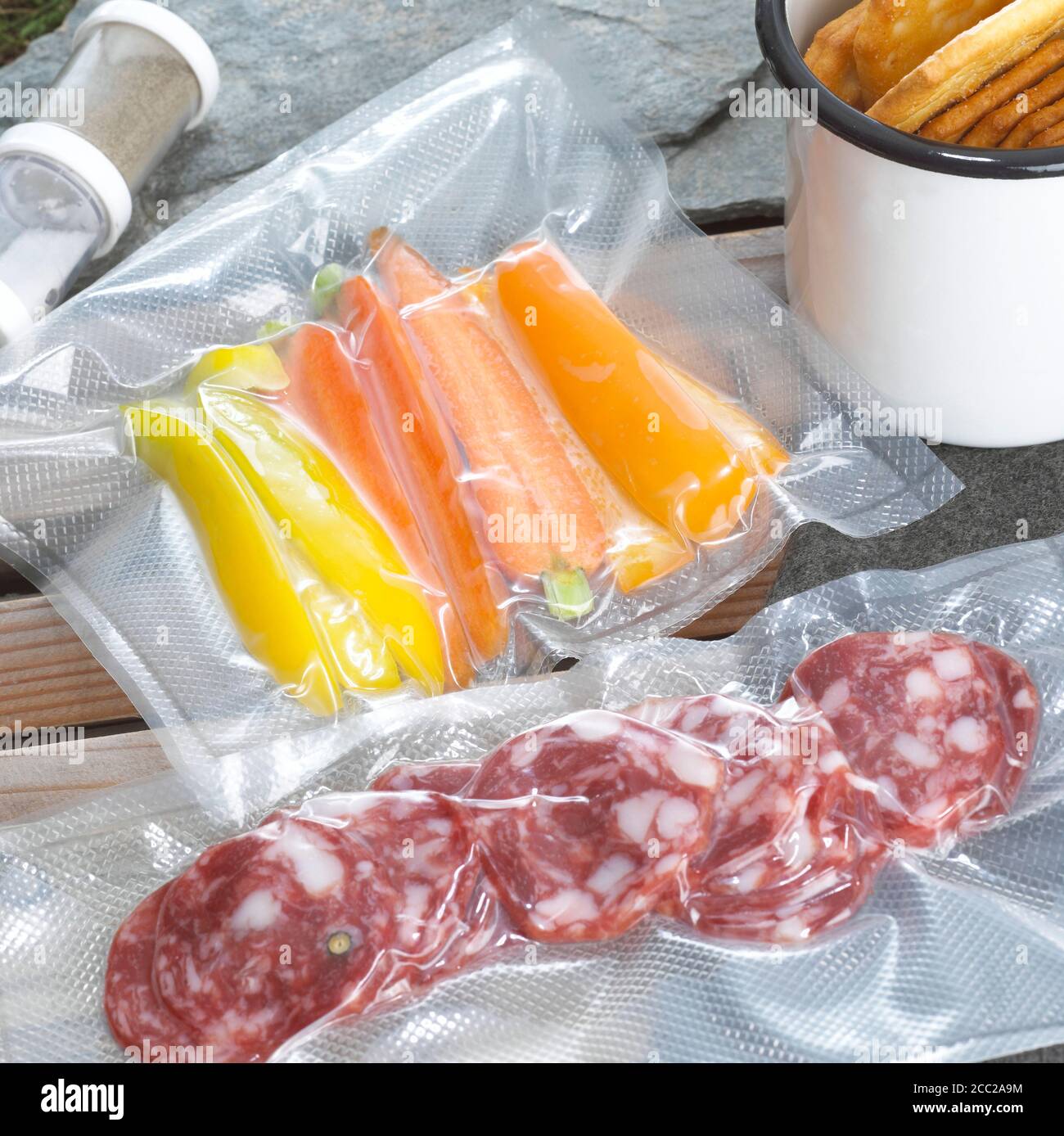 Food, vacuum packed, closeup Stock Photo Alamy