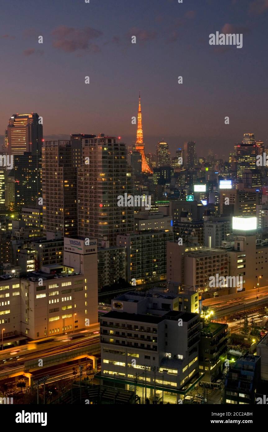 Japan, Tokyo skyline, Tokyo tower at night Stock Photo