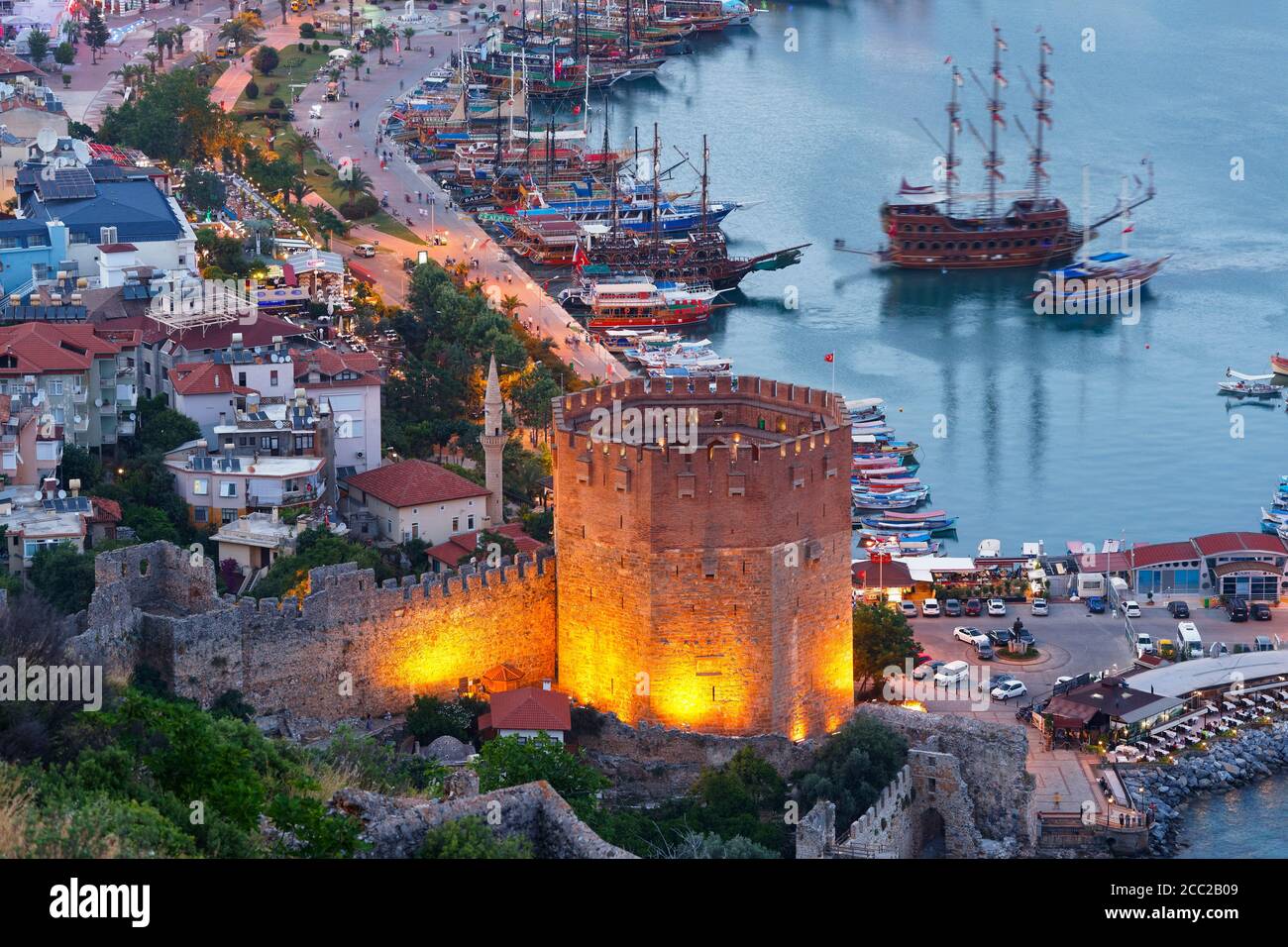 Turkey, Alanya, View of Kizil Kule tower Stock Photo