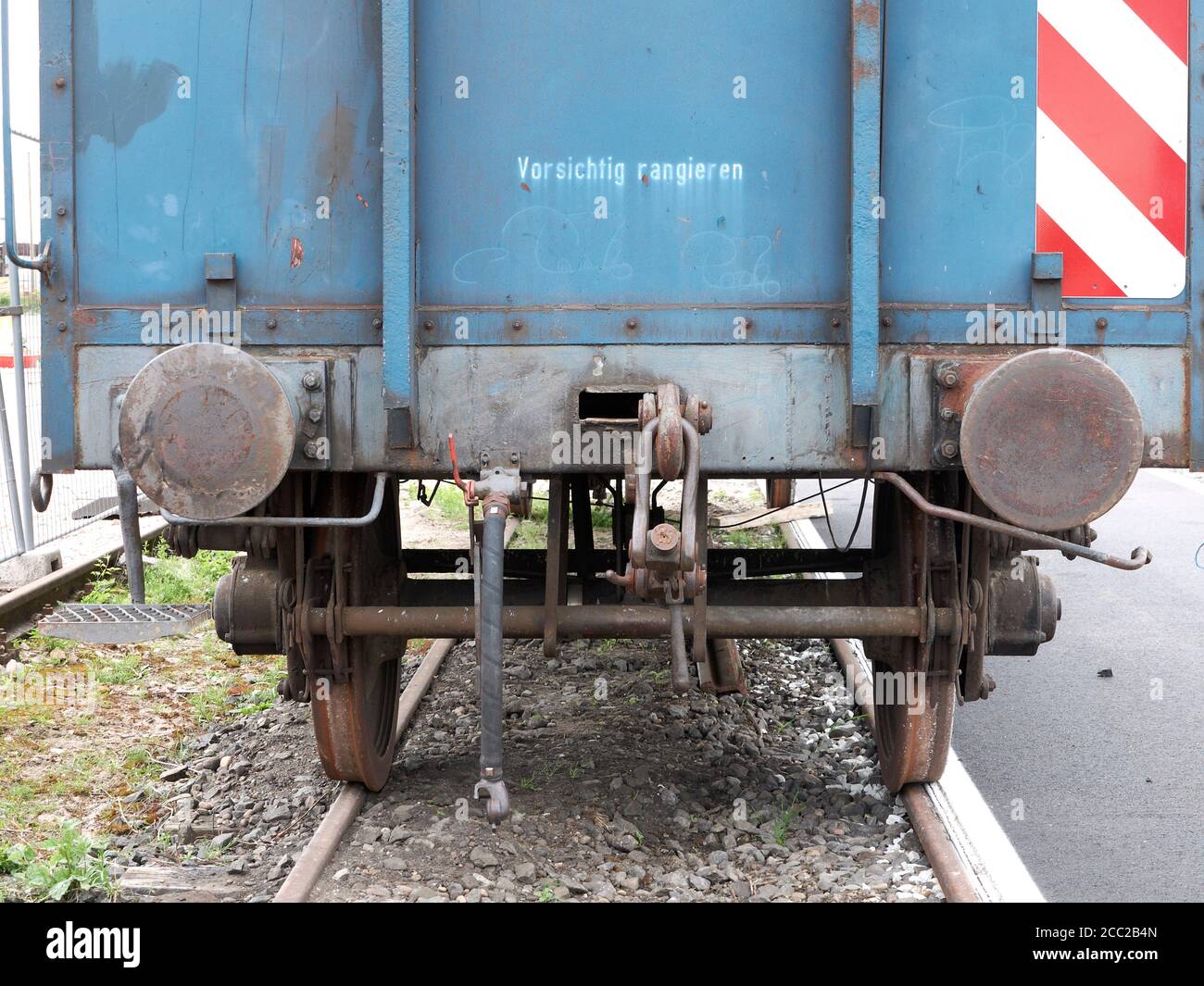 Germany, Offenbach, Abandoned freight car Stock Photo