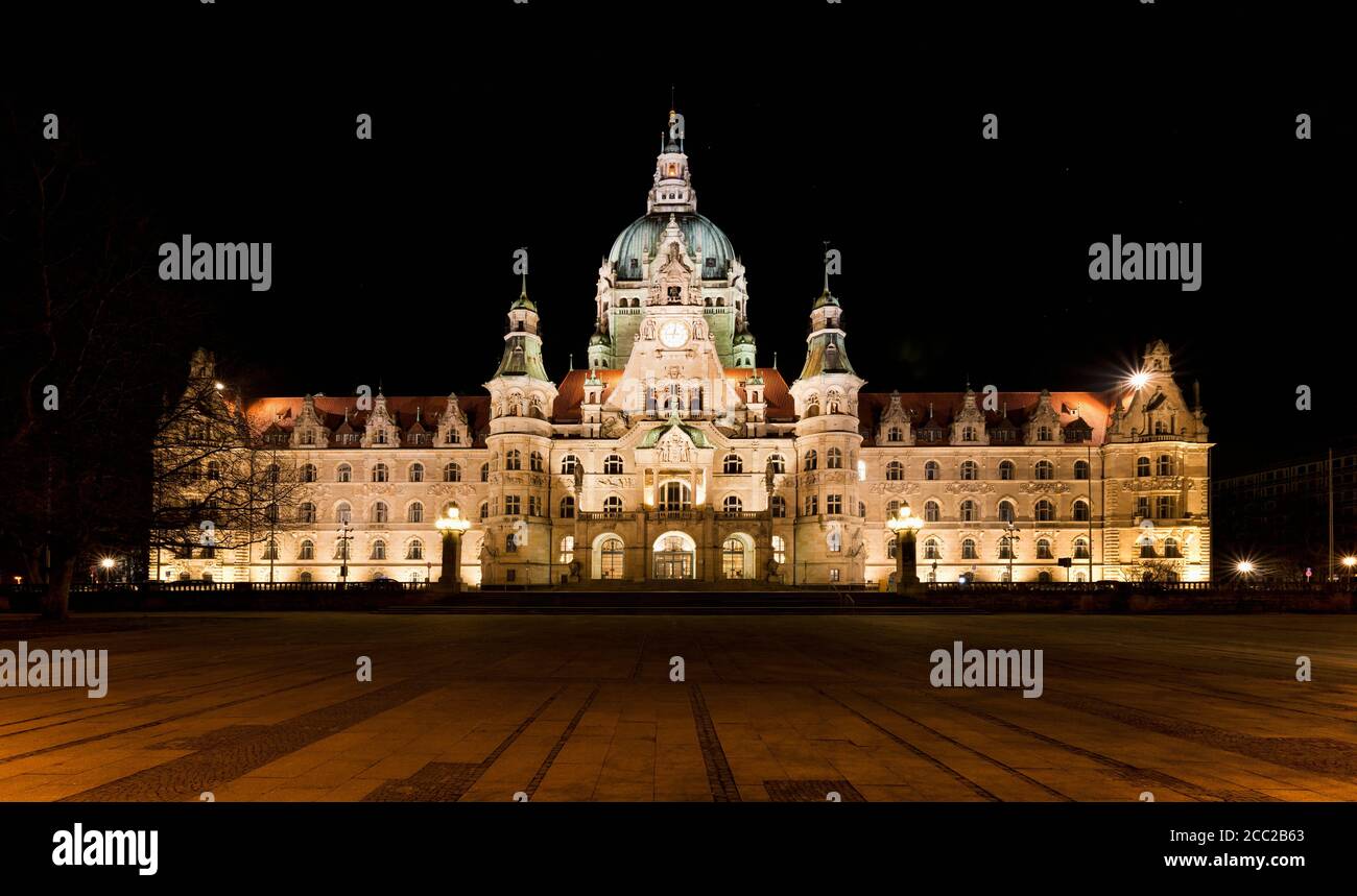 Germany, Hanover, View of New City Hall at night Stock Photo