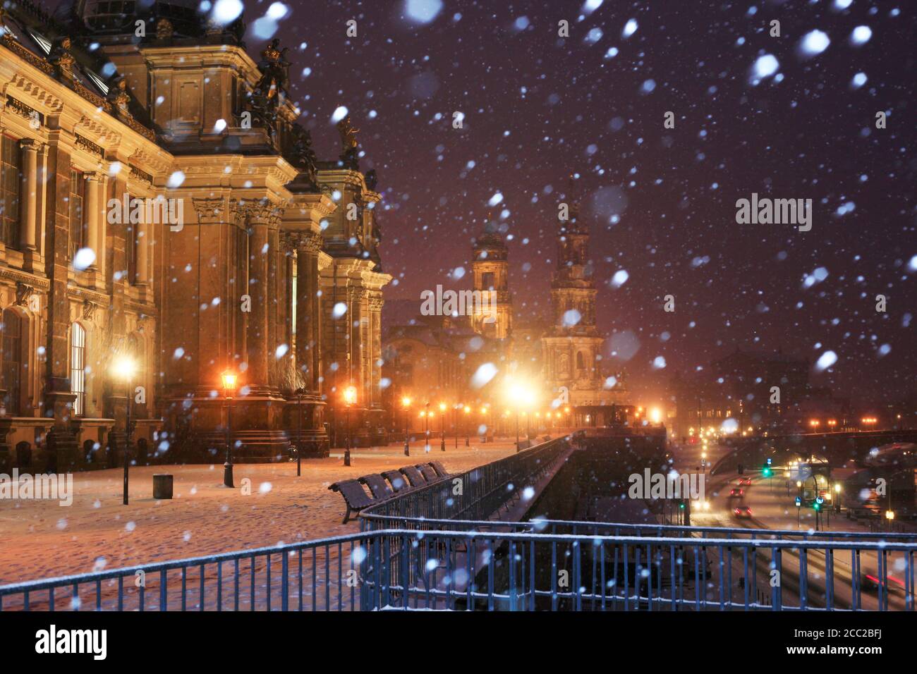 Germany, Saxony, Dresden, Bruhl's Terrace at night Stock Photo