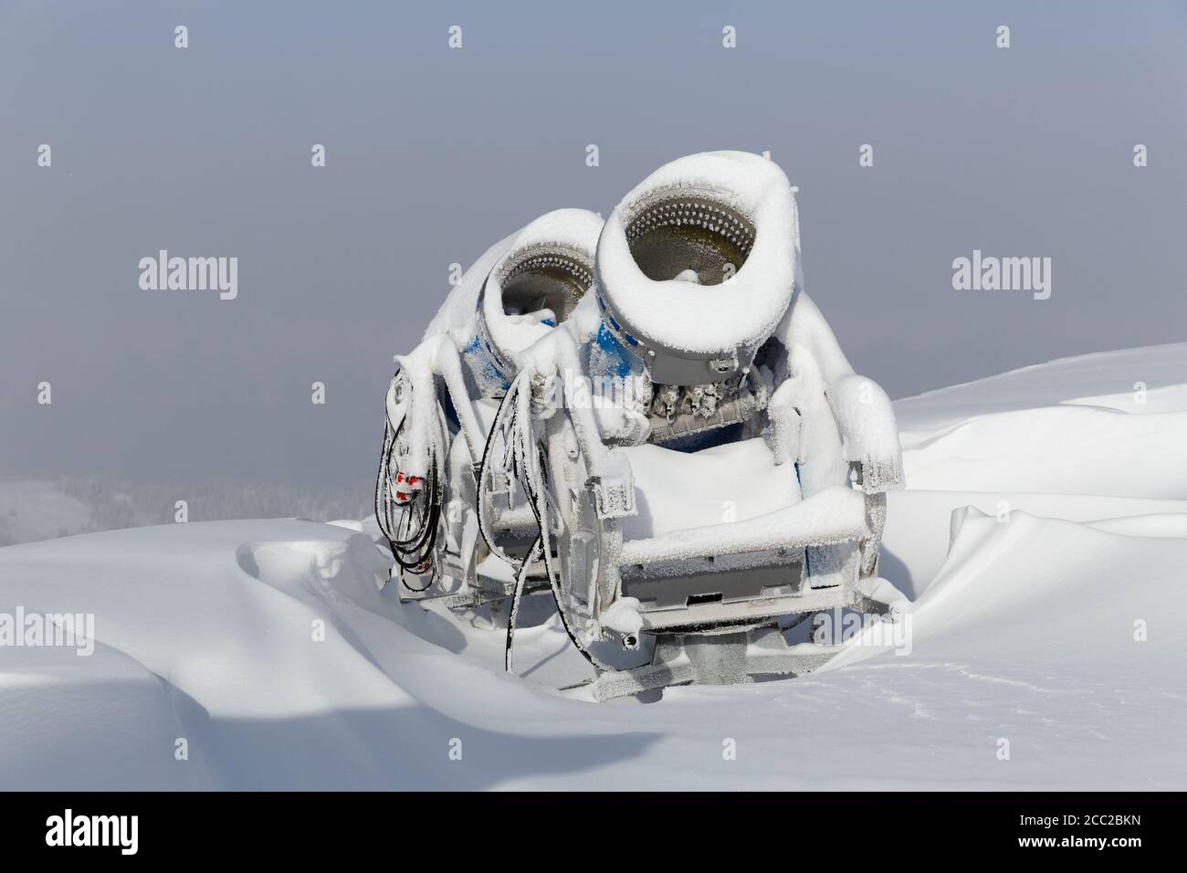 Austria, Carinthia, Snow cannon covered with snow Stock Photo