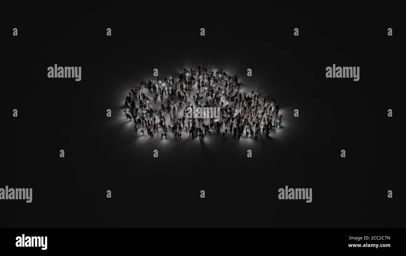 Computer Crowd Image 3d rendering of crowd of different people with flashlight in shape of ...
