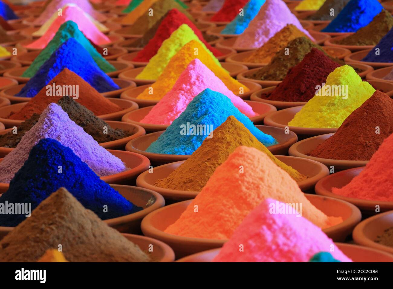 Various spices selection. multicolored powder dyes Stock Photo