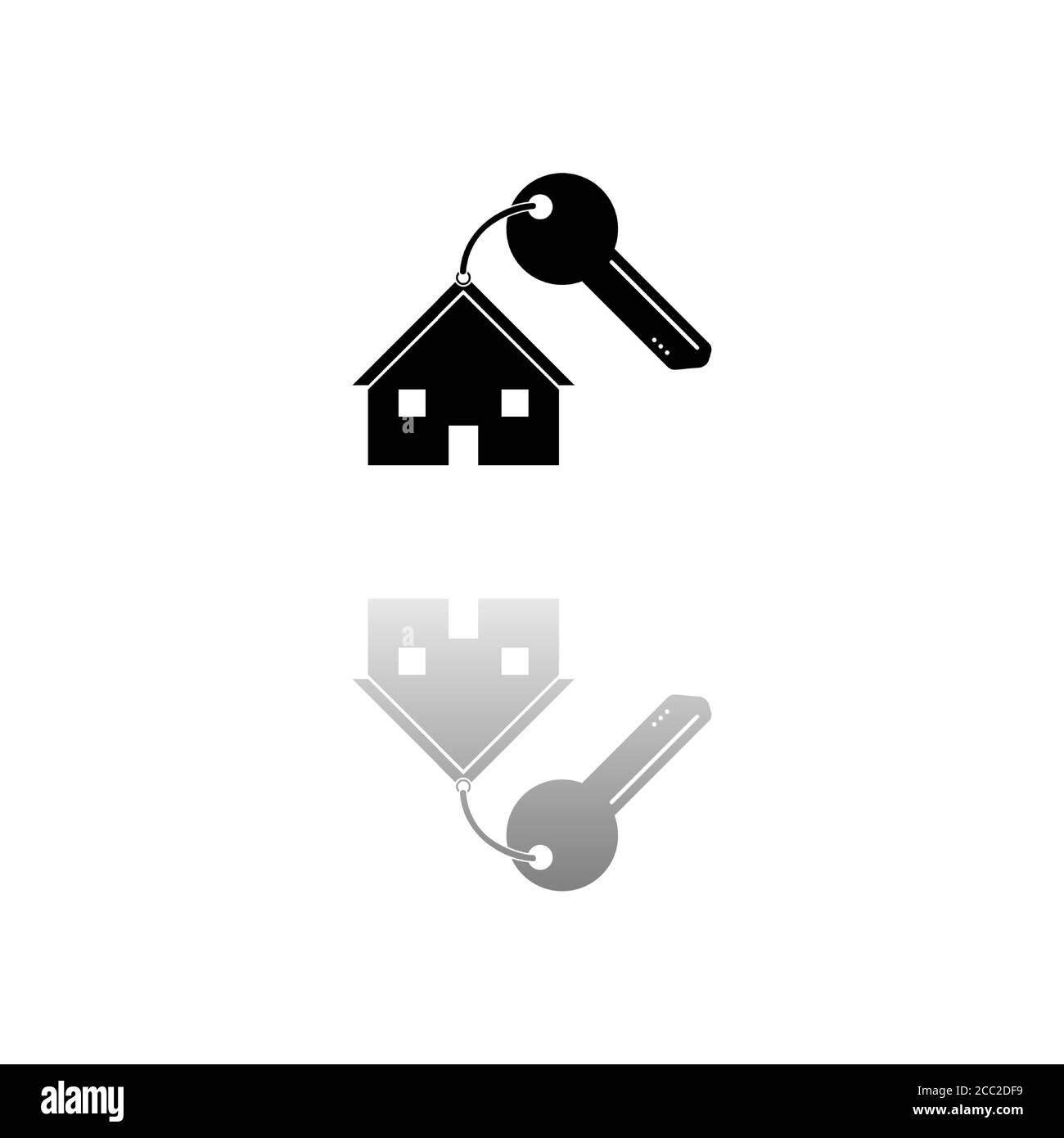 House key. Black symbol on white background. Simple illustration. Flat Vector Icon. Mirror Reflection Shadow. Can be used in logo, web, mobile and UI Stock Vector