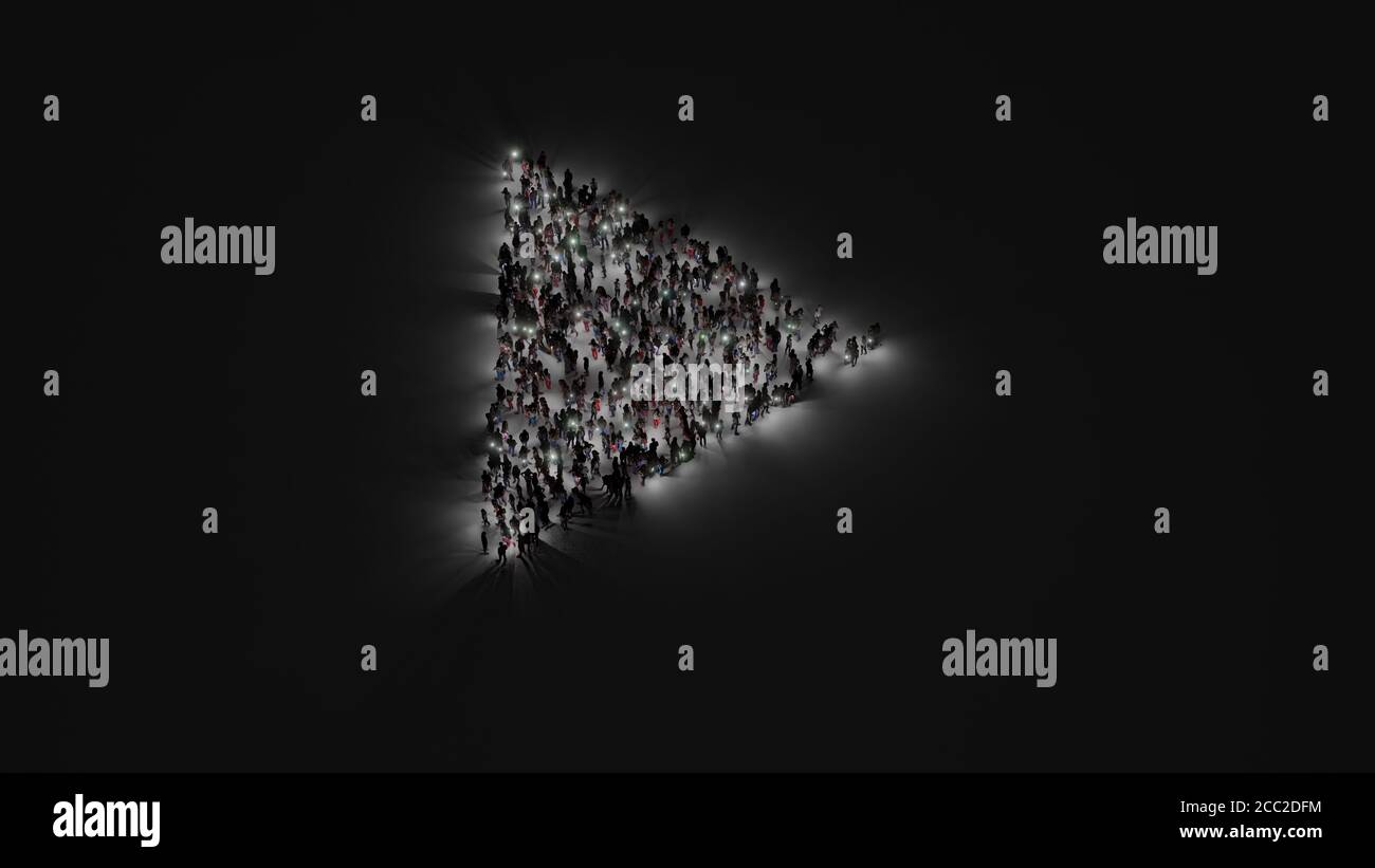 Triangle Crowd Pattern 3d rendering of crowd of different people with flashlight in shape of ...
