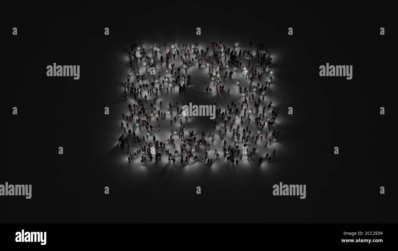 3d rendering of crowd of different people with flashlight in shape of ...