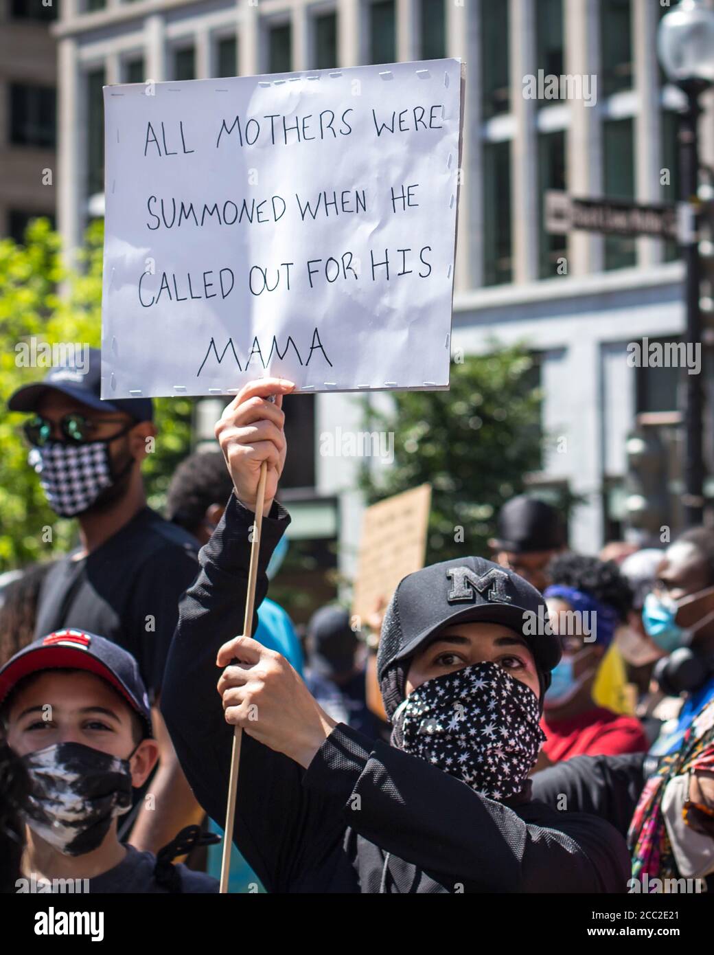 Protestors and protest signs from the Black Lives Matter protest in Washington, D.C. during June 2020 Stock Photo