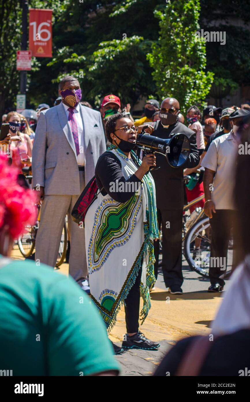 Protestors and protest signs from the Black Lives Matter protest in Washington, D.C. during June 2020 Stock Photo