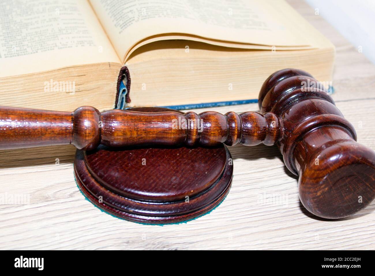 wooden gavel and book Stock Photo
