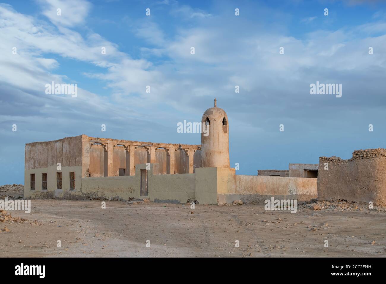 Ruined ancient old Arab pearling and fishing town Al Jumail, 19th Century old fishermen village Stock Photo