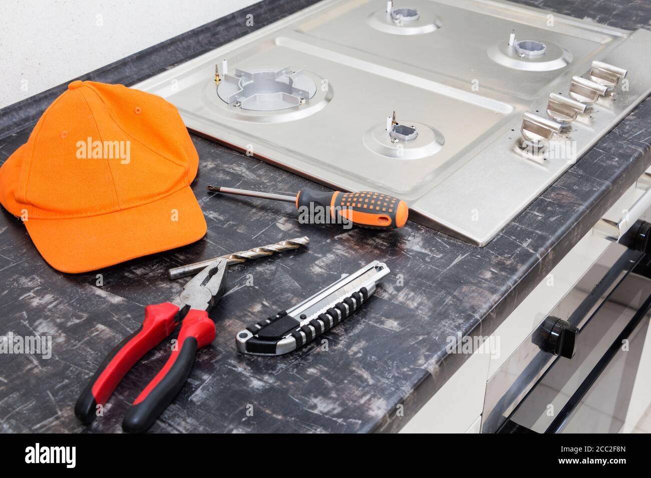 a variety of tools to build the kitchen. Stock Photo
