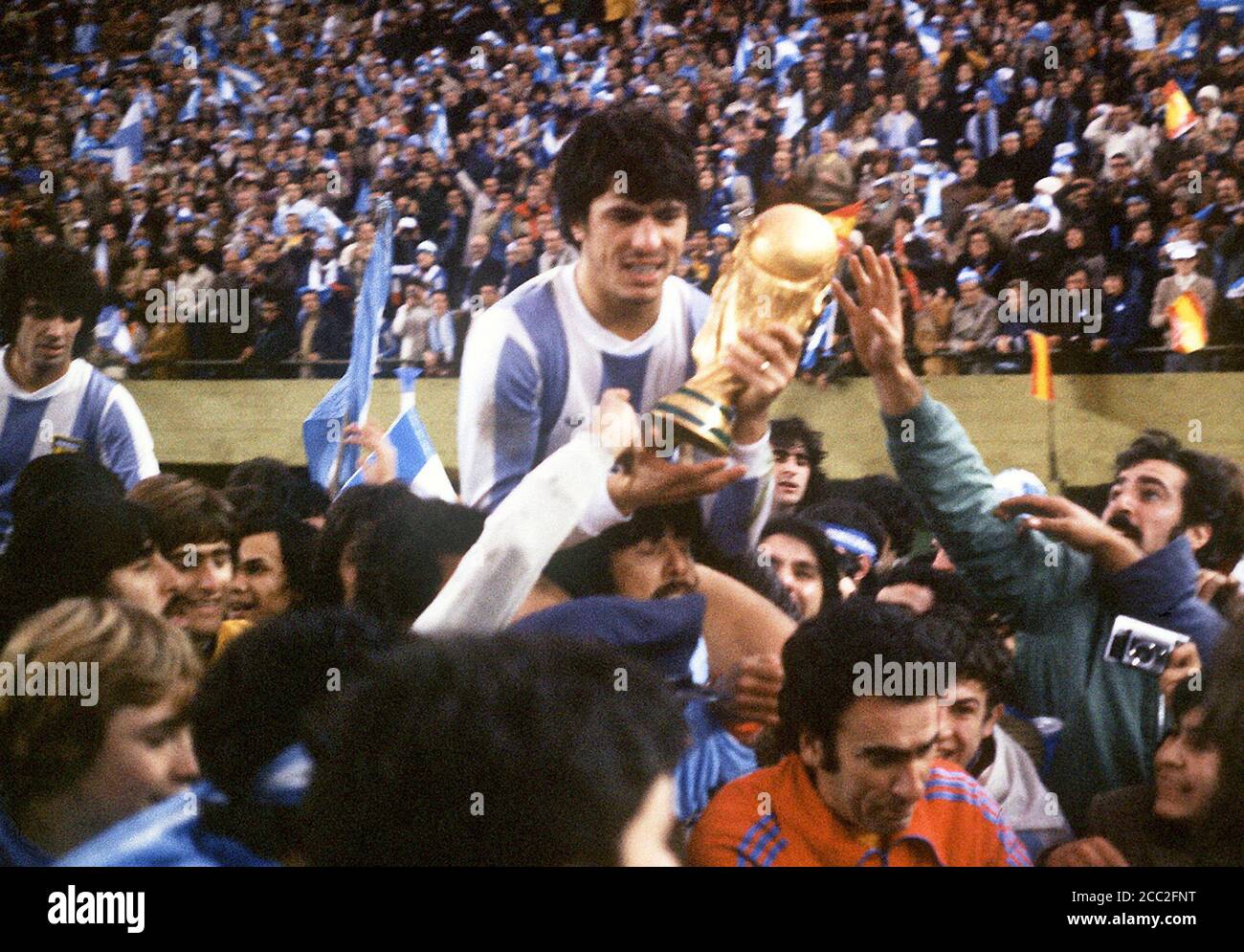 Daniel Passarella celebrating the FIFA World Cup Argentina 1978, holding in this hands the FIFA World Cup Trophy Stock Photo