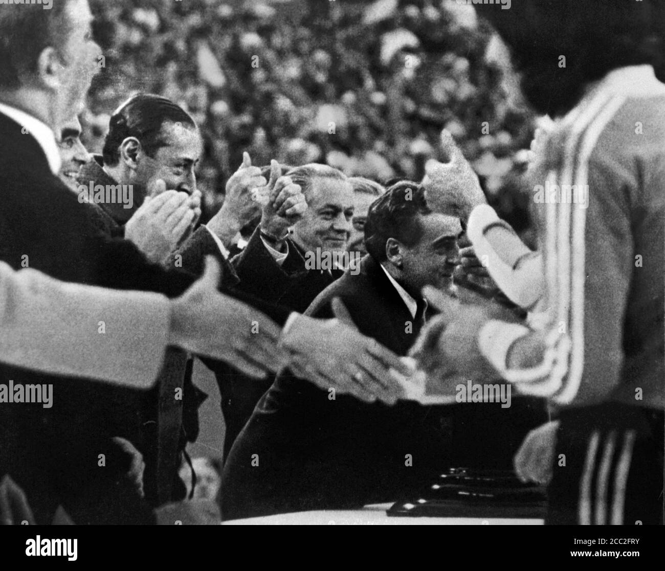Argentinian dictator Jorge Rafael Videla greeting the Argentinian team for winning the FIFA World Cup 1978, Monumental Stadium, Buenos Aires Stock Photo