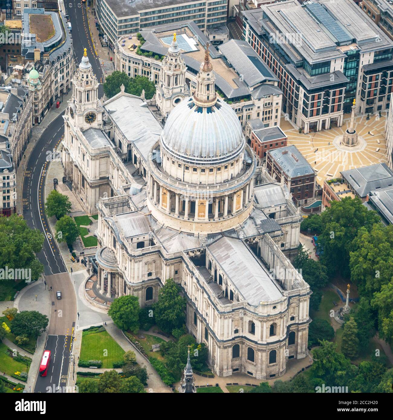 Square aerial view over St Paul's Cathedral in Ludgate Hill, London. Stock Photo