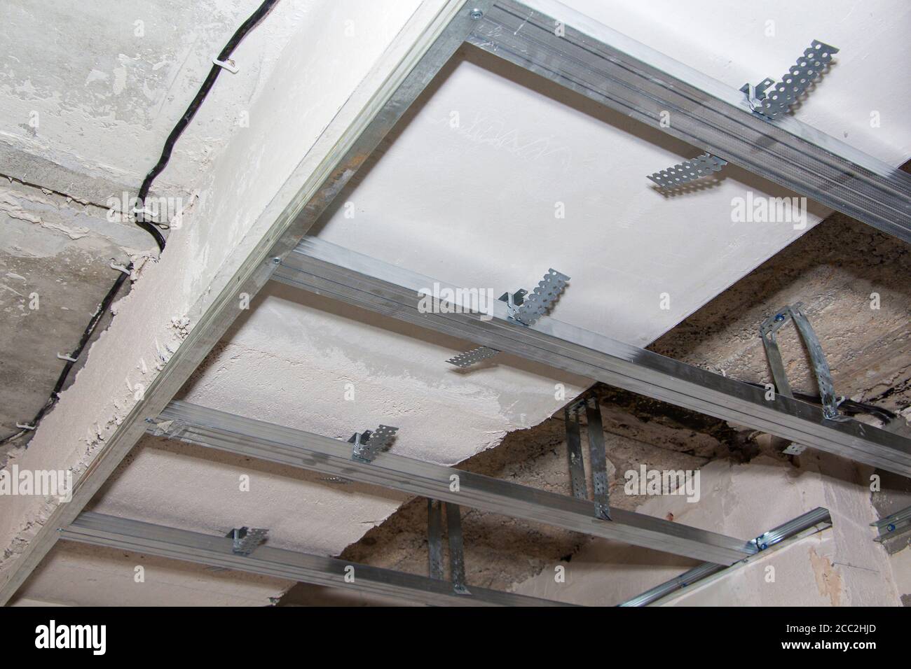 metal frame for installation of drywall panels of home design Stock