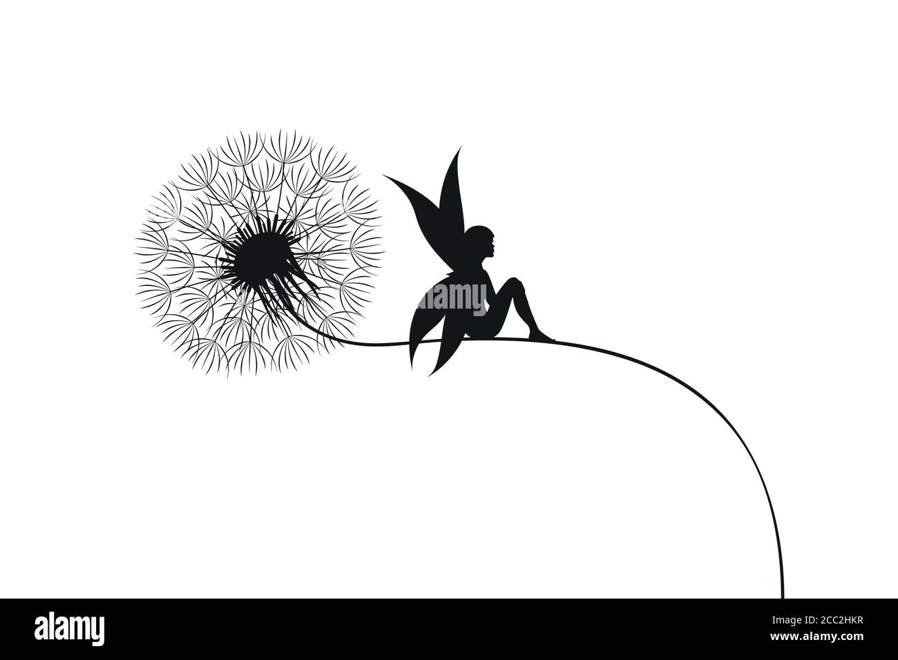 fairy sits on a dandelion silhouette vector illustration EPS10 Stock Vector