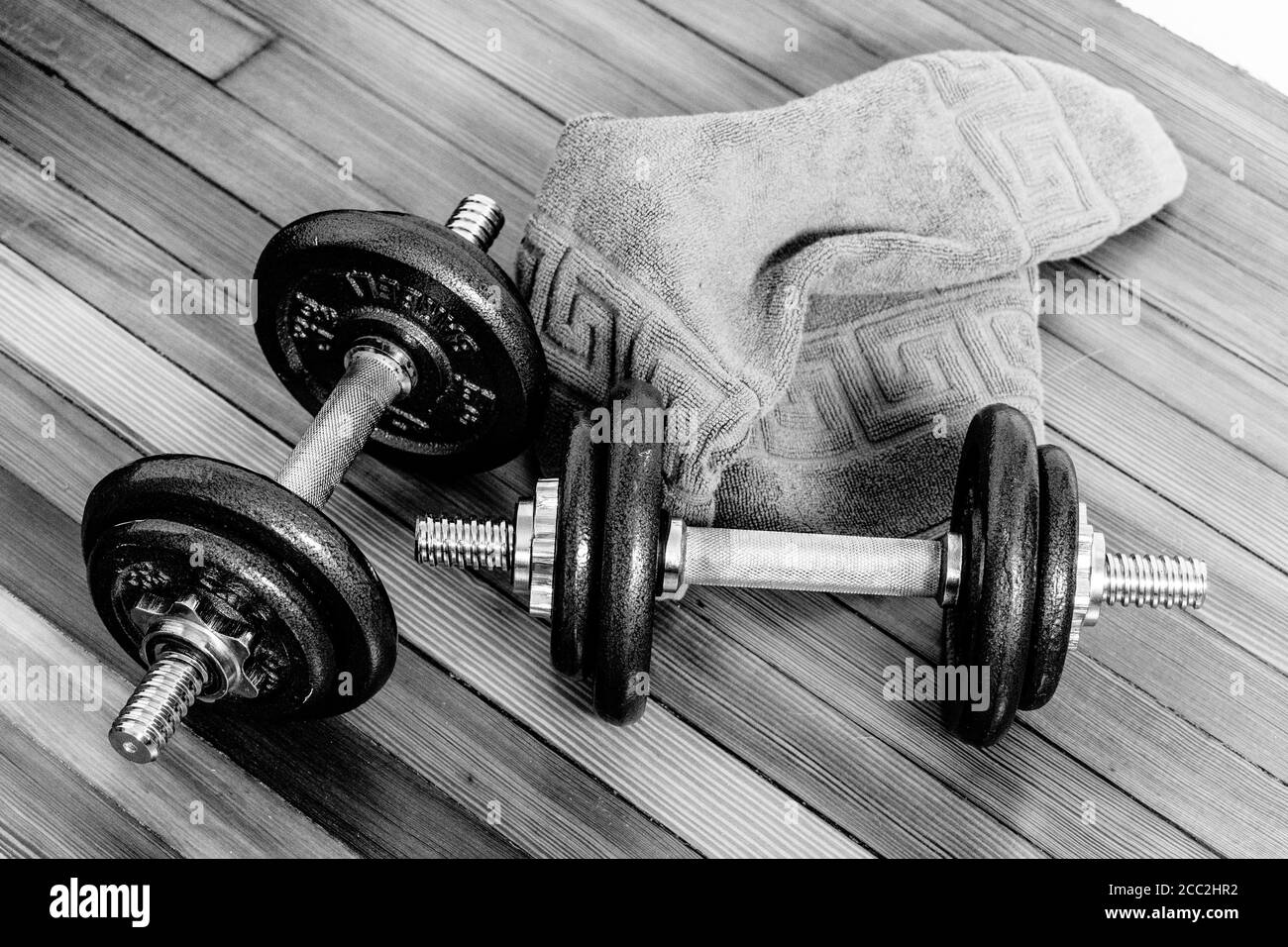 Grayscale closeup shot of a post-workout scenery - concept of hard work  Stock Photo - Alamy
