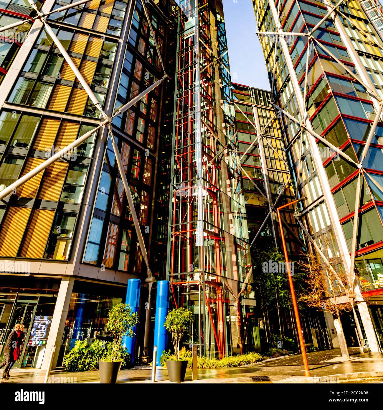 Facia Of A Modern Colourful High Rise Building Clad In Glass And Steel Stock Photo
